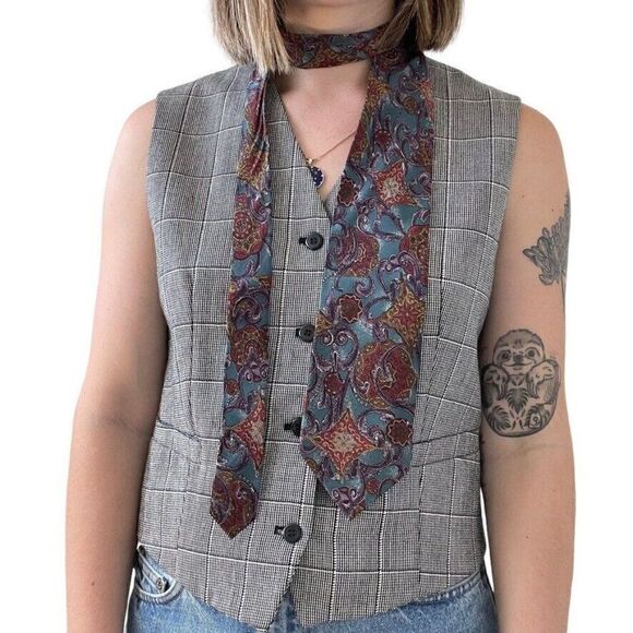 Vintage 1990s Valentino Navy Red 100% Silk Geometric Abstract Floral Preppy Tie - Picture 1 of 4